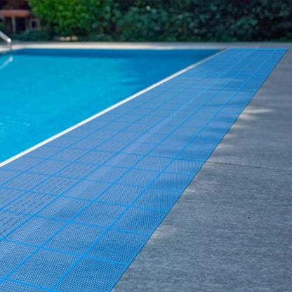Pool Mat Non Slip Drainage Mats Swimming Pool Floor Deck Mats Rugs PVC Splash Mesh Hollow Doormat Roll for Outdoor Indoor Patio Restaurant Garage Kitchen Bathroom Safety(3 x 10 ft,Blue)