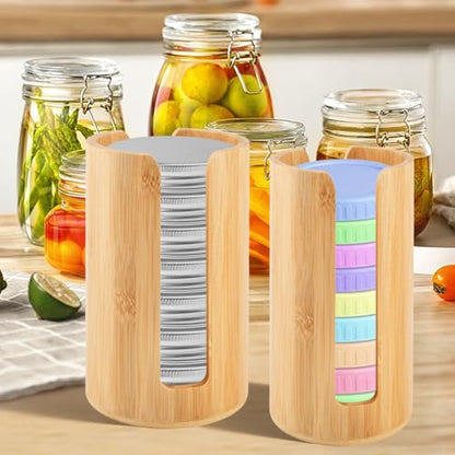 2 Pack Mason Jar Lid Organizer, Bamboo Vertical Storage Holder for Home Kitchen Organization & Tumbler Lids, Wooden Storage Accessories for Mason/Canning/Bamboo Lids(Wide & Regular Mouth)