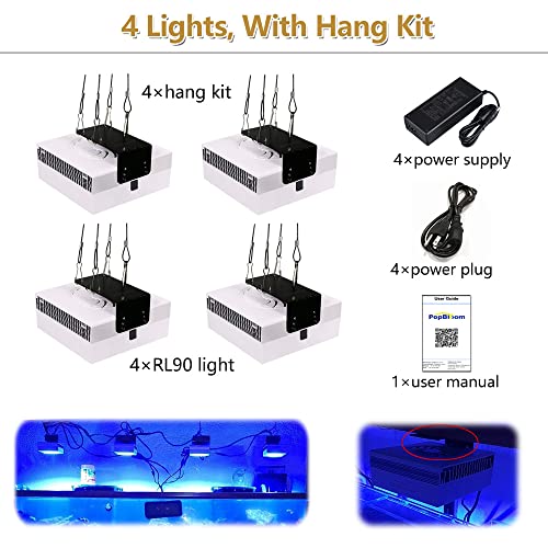 4PCS RL90 Full Spectrum Led Aquarium Light Fish Tank LED Light Reef Light Marine Aquarium Tank Lamp for 96" 240CM Reef Fish Tank Light with Smart APP Control(Full Spectrum - with Hang Kit) - color: White, size: Full Spectrum - With Hang Kit