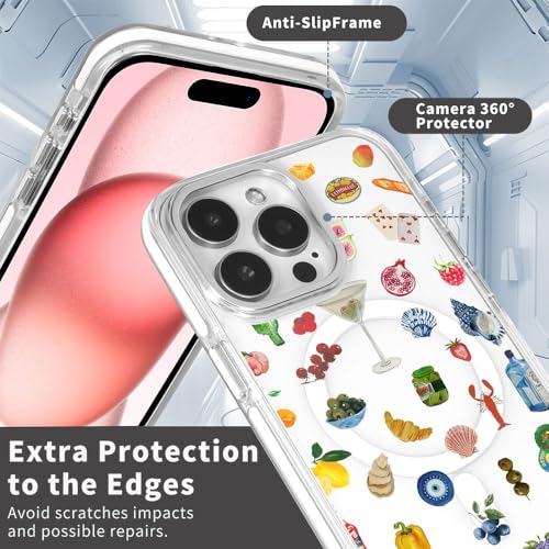 Cases for iPhone 14 Pro Max,Compatible with MagSafe,Classic Clear Shockproof Protection Magnetic Phone Case - Aesthetic Fruit Lily Flower Fish