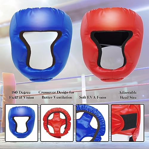 2 Pack Boxing Headgear for Men and Women, Adjustable Sparring Head Guard for Boxing, MMA, Kickboxing, Muay Thai and Taekwondo Training - color: Blue,Red