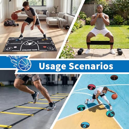 Silipull 15 Pcs Portable Basketball Training Equipment Footwork Training Mat Agility Drill Mat Non-slip Basketball Practice Aids for All Levels to Improve Speed, Strength Coordination - size: 47 x 31 Inches