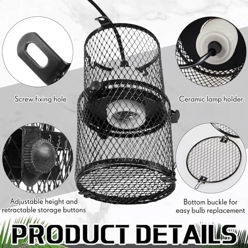 2 Pcs Retractable Reptile Heat Lamp Holder Reptile Anti Scald Lampshade Ceramic Heat Emitter Heating Lamp Shade with Switch for Pet Amphibian Snakes Lizards Turtle Frogs Chicks, Without Bulb