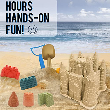 Beach and Sand Castle Kit, 12 PCS Sand Toys for Kids Outdoor with Sand Castle Bucket, Molds, Rake and Shovel, Great Toys for Beach
