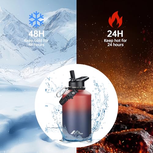StarSpeed 64oz Insulated Water Bottle with Straws & 2 Lids,Red Blue - color: Red Blue, size: 64 Ounces