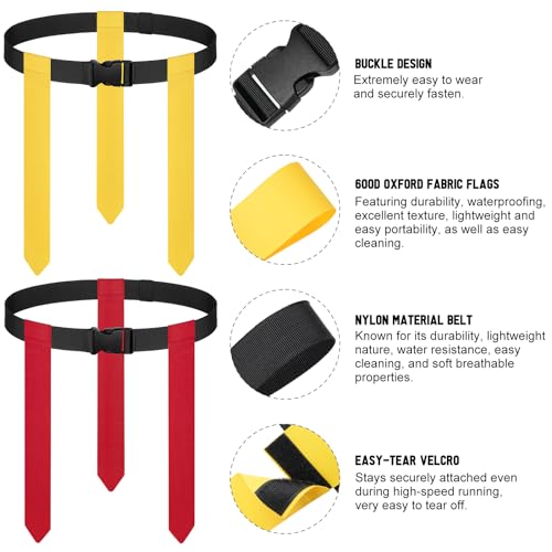 BORNEW Flag Football Set - 14/20 Player Adjustable Belts with Cones, Football, Pump, Bag, for Youth and Adults Training - color: 1.red Yellow With Black Pump, style: 20 Player Kit