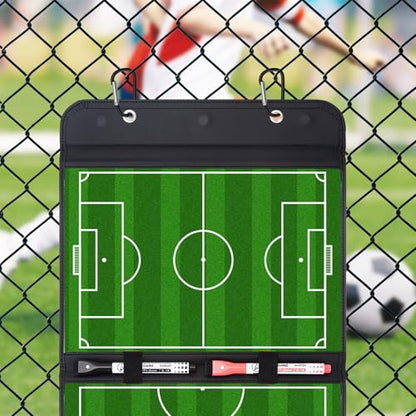 WISYOK Soccer Lineup Board, 48 Cards, Magnetic | Leather Covered, Foldable and Portable, with 2 Markers, Ideal for Game, Planning - style: Soccer Leather