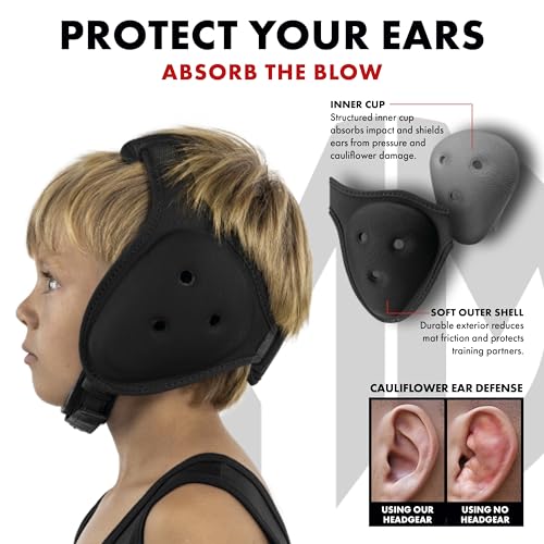 Matman Dynasty Wrestling Headgear & Protective Ear Guards for BJJ & MMA - color: Black, size: Youth