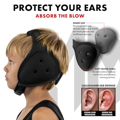 Matman Dynasty Wrestling Headgear & Protective Ear Guards for BJJ & MMA - color: Black, size: Youth