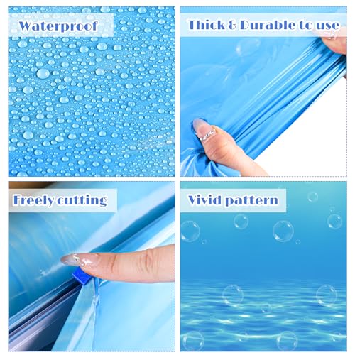 54 Inch x 100 Ft Ocean Waves Plastic Tablecloth Roll in Slide Cutter Box Under the Sea Table Cover Blue Water Print Backdrop Bulletin Board Plastic Roll for Beach Pool Birthday Party Decor
