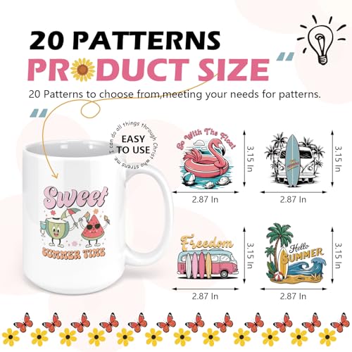 Summer UV DTF Cup Wraps - 16 Sheets Beach Surfing Sweet Summer Time Uvdtf Cup Wrap for 16 oz Glass Water Bottle, Flamingo Ice Cream Surfboard Transfer Stickers DIY Mug Luggage Craft Decoration Gift