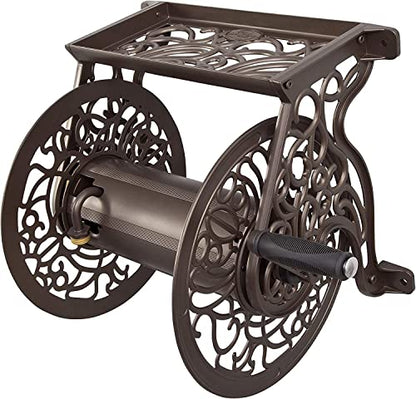 Liberty GARDEN 704 Decorative Cast Aluminum Wall Mount Garden Hose Reel, Holds 125-Feet of 5/8-Inch Hose - Bronze - style: No Hose Guide