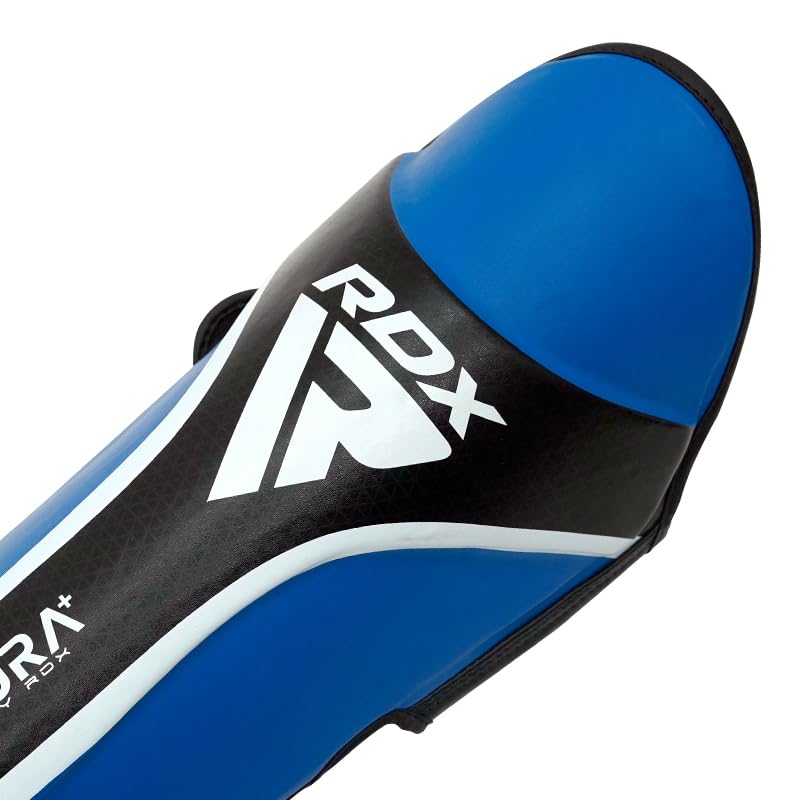 RDX Shin Guards for Kickboxing, MMA, Muay Thai Training, Maya Hide Leather Instep Pads for Sparring, Martial Arts, Gear for BJJ and Boxing - color: BLUE BLACK