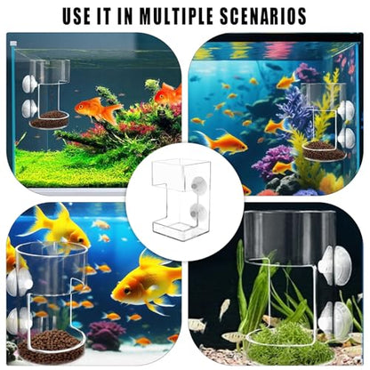 No Mess Aquarium Feeder, Acrylic Clear Fish Tank Feeder with Suction Cup, Preventing Food Scattering Feeding Tray Hollow Floating Sinking Shrimp Food Holders (Square,1) - color: Square