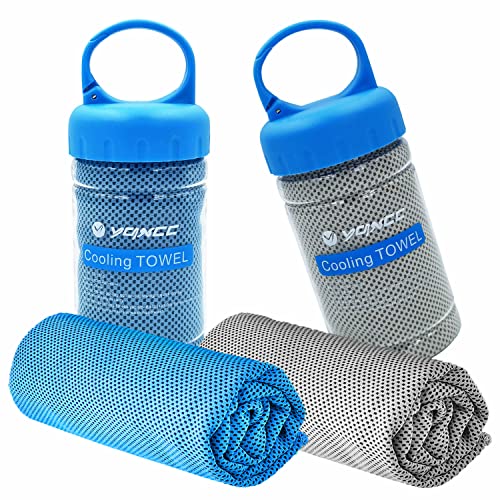 YQXCC 2 Pack Cooling Towels (47"x12"), Ice Cool Towel for Neck & Face - color: Light Blue/Light Gray