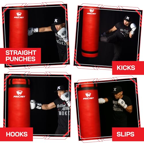 4 ft 80lb Heavy Boxing Punching Bag, Muay Thai, MMA, Strength Training Equipment, Hanging - color: Red, size: Unfilled with Bottom D-Ring
