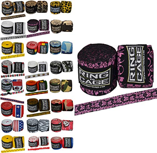 Ring to Cage Handwraps Mexican Style Stretchable- Patterned 180" Long - 23 Color Patterns - color: Pink Skull