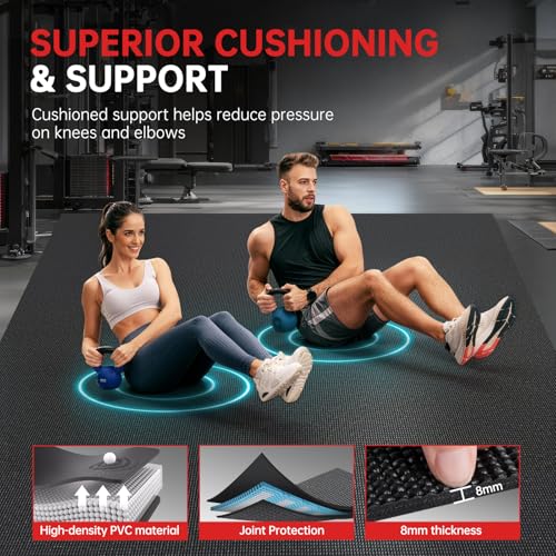GymCope Extra Large Exercise Mat 10'x6'/9'x6'/8'x6'/7'x5'/6'x4' (8mm) | Thick Workout Mat for Home Gym & Garage Flooring, Shoe-Friendly, High-Density, MMA, HIIT, Weight Lifting, Cardio&Strength - color: 7'x5'x8mm-Black