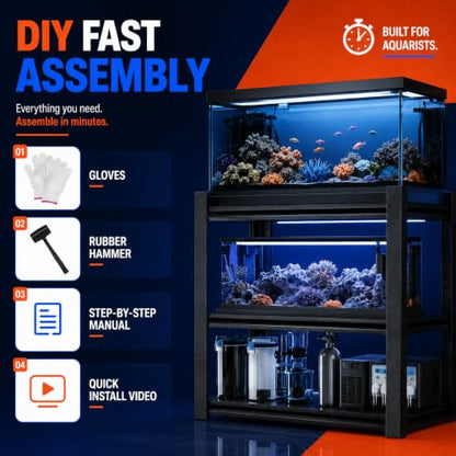 Aquarium Stand, Freestanding Fish Stand with Storage for Living Room, Heavy Duty Metal Shelving Fish Tank Holder for 30-40 Gallon Breeder Tanks, Black 3-Tier, 31.5" H×35.4" W×13.8" D