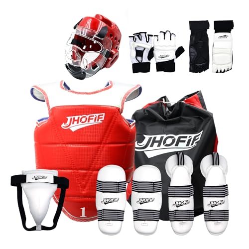 Sparring Gear 13PCS Set for Adult & Youth - Taekwondo Sparring Gear with Boxing Gloves, Headgear, Chest Guard, Boxing Equipment for Karate, Kickboxing, MMA Training & Competition - color: Red, size: 2#