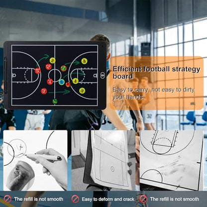 Electronic LCD Basketball Coaching Board, 15" Magnetic Strategy Board | Magnetic Player Pieces, Quick Erase LCD Screen, Dual-Sided Board for Basketball Strategy, Plays and Coaching