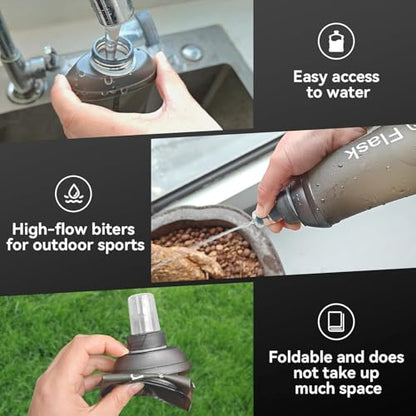 AXEN Soft Flask TPU Foldable Running Hydration Flask, Soft Collapsible Water Bottle for Hydration Pack Cycling Marathon Running Hiking - color: Grey-500ml