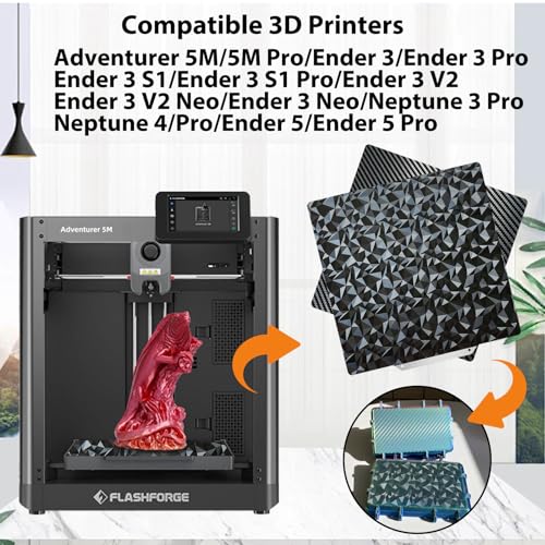 PEO PET Build plate for AD5X/5M/5M pro/Ender 3/3 Pro/Ender 3 S1/Ender 3 V2 Neo/Ender 3 Neo, Diamond PEO+Carbon Fiber PET Spring Steel Sheet 235 x 235 mm for Flashforge 3D Printer Platform