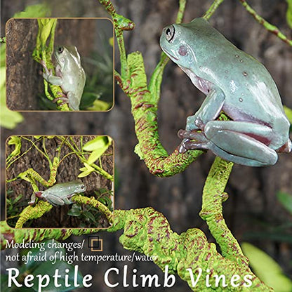 Reptile Plants Bendable Jungle Climbing Vine Terrarium Branch Flexible Plastic Leaves Hanging Pet Habitat Decoration for Bearded Dragon Lizard Gecko Frog Snake Tank Accessories Decor