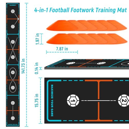Soccer Training Mat, Non-Slip Footwork Practice for 1-4 Players
