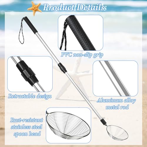 2 Pack Sand Sifter for Beach Shell Scooper with Seashell Bag and Sand Shovel Adjustable Shark Teeth Sifter Shelling Tools for Beach Seashell Collecting and Beachcombing