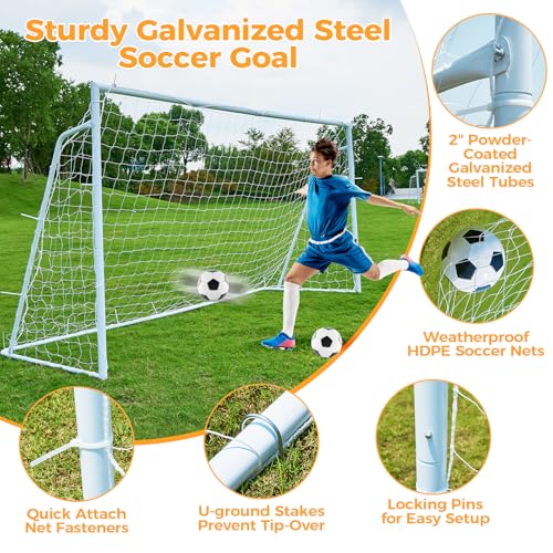 Soccer Goal 12x6,10x6.5, 8x6, 6x4FT Soccer Goals for Backyard Metal Soccer Goals for Kids Youth Adults Large Outdoor 2" Steel Soccer Goal Post Frame with Soccer Net Target Net Agility Ladder - size: 8×6 FT
