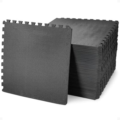 BalanceFrom Puzzle Exercise Mat 1/2-inch Thick, EVA Interlocking Foam Floor - color: Black, style: 1/2” Thick, 144 Square Feet