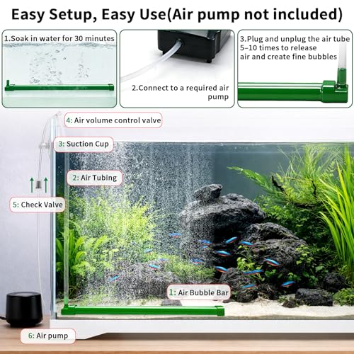 Aquarium Air Bubble Bar, 6.3 Inch Double Row Fine Micro Air Bubble Curtain Wall, Self-Sinking Design High Dissolved Oxygen Diffuser Fish Tank Bubbler for Freshwater Saltwater Hydroponics - size: 6.3 Inch