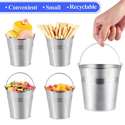 Toyvian Mini Metal Buckets with Handles, 4inch 12pcs Silver Tinplate Flower Pots for Classroom Small Treats Goodie Gift Bags Alternative for Kids Holiday Sandbox Toys
