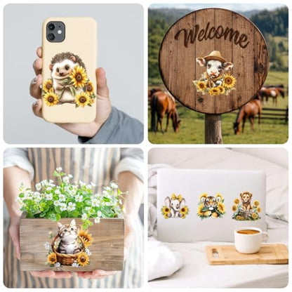 Peacoblue 18 Sheets Rub on Transfers for Crafts, Sunflowers and Animals 3.6"x3.9" UV DTF Cup Wraps Waterproof Rub on Cold Transfers Stickers for Wood Glass Metal Cup Tumblers Mirrors Mugs Home Decor - style: Sunflowers and Animals