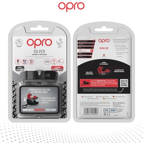 OPRO Silver Level Moldable Mouth Guard, Essential Fit, Black/Red - color: Black/Red, size: Adult (Age 10+)