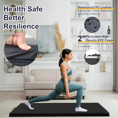 Polar Aurora 3'x6'x2 Thick Folding Gymnastics Exercise Mat Aerobics Stretching Yoga Mats - color: Black