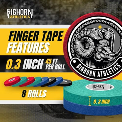 Bighorn Athletics Finger Tape, 0.3in x 45ft, 8 Rolls, Red/Black/Blue/Green - color: Red, Black, Blue, Green, size: 0.3-Inch