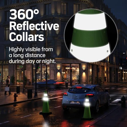 BATTIFE 28 inch Collapsible Green Traffic Safety Cones Weighted Base 2 Pcs - color: Green