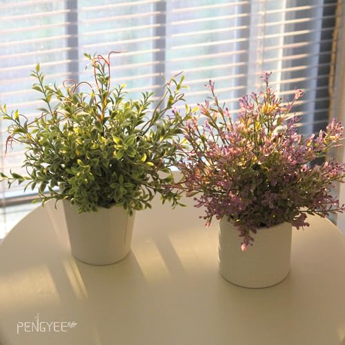 3 Pack Small Fake Plants in White Pulp Pot | Artificial Plants Indoor, for Home House Bathroom Kitchen Office Shelf Table Room Decor, Easy to Clean, Lifelike Appearance - style: Harb