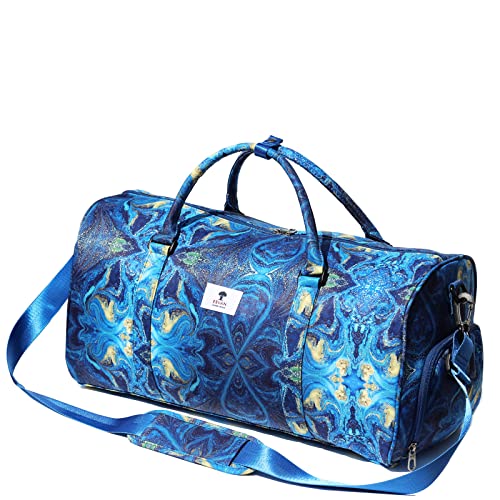 Original Floral Water Resistant Duffel Bag Gym bag Weekender Travel Bag for Gym Beach Travel Daily Bags - color: [C]Blue Golden Marble