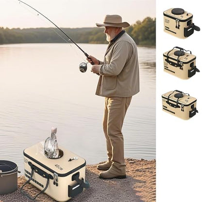 Collapsible Fishing Bucket 12L/22L/34L - Live Bait Container and Portable Bucket with Inflatable Hole, Collapsible Fish Transport Box for Camping, Fishing and Traveling (50CM-34L) - size: 50CM-34L