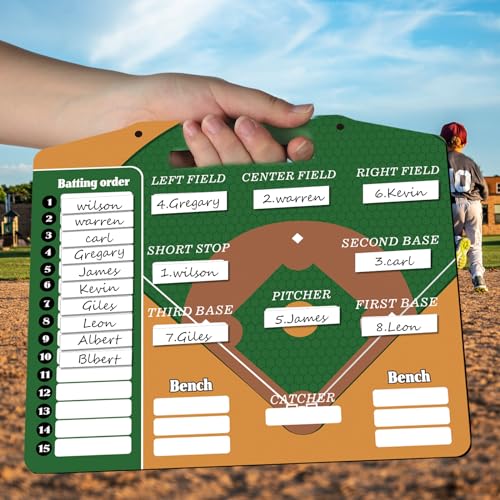 Engrowtic Magnetic Baseball Lineup Board for Dugout Metal Baseball Coaching Clipboard Softball Coaching Equipment with 30 Pcs Lineup Cards 2 Pcs Strong Clips and Erasable Pen for Batting (Green) - color: Green