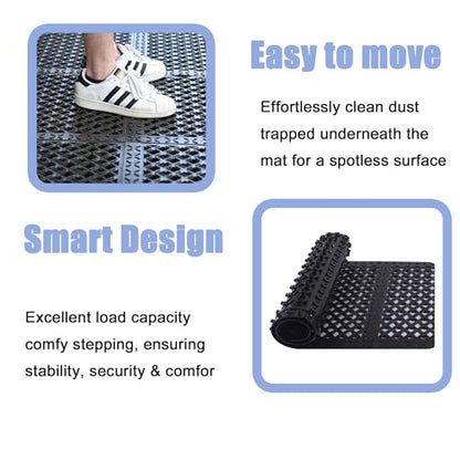 Interlocking Rubber Floor Mats 21”x21” 8 Pack - Open Grid Drainage Tiles, Non-Slip for Deck, Patio, Pool, Garage & Wet Areas