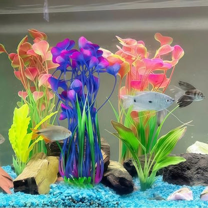 2 Pack Artificial Aquarium Plants, 15.8 Inch Tall, Seaweed, Purple, Plastic, Weighted Ceramic Base, for Aquarium, Indoor