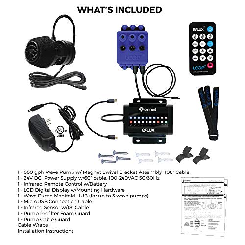 CURRENT USA 660 GPH eFlux Nano Wave Maker Pump Kit (6000) | Magnetic DC Powerhead with LED Display Controller for Saltwater Tank, 132-660 GPH Aquarium Water Circulation Pump 5 to 30 Gallon, Black