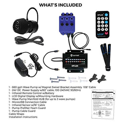 CURRENT USA 660 GPH eFlux Nano Wave Maker Pump Kit (6000) | Magnetic DC Powerhead with LED Display Controller for Saltwater Tank, 132-660 GPH Aquarium Water Circulation Pump 5 to 30 Gallon, Black