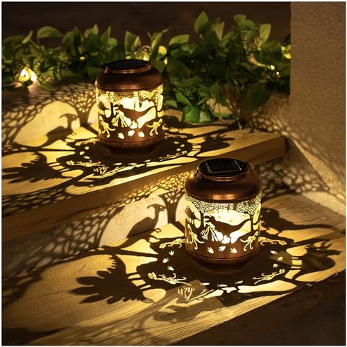 Dinosaur Solar Lanterns Outdoor Waterproof,Hanging Solar Lights Dinosaur Gifts for Women Men Metal LED Decorative Light for Yard,Patio,Lawn,Tabletop,Pathway,Landscape,Garden Decor - style: Dinosaur