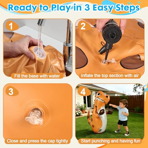 Inflatable Dinosaur Punching Bag for Kids, 47" Toddler Blow up Bop Bag for Ages 3-14, Children Boxing Toys & Gifts with Bounce-Back Action