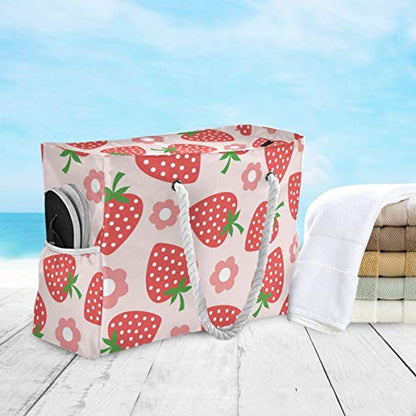 senya Large Beach Bags Totes Canvas Tote Shoulder Bag Soft Wave Water Resistant Bags for Gym Travel Daily Ocean - color: Strawberry